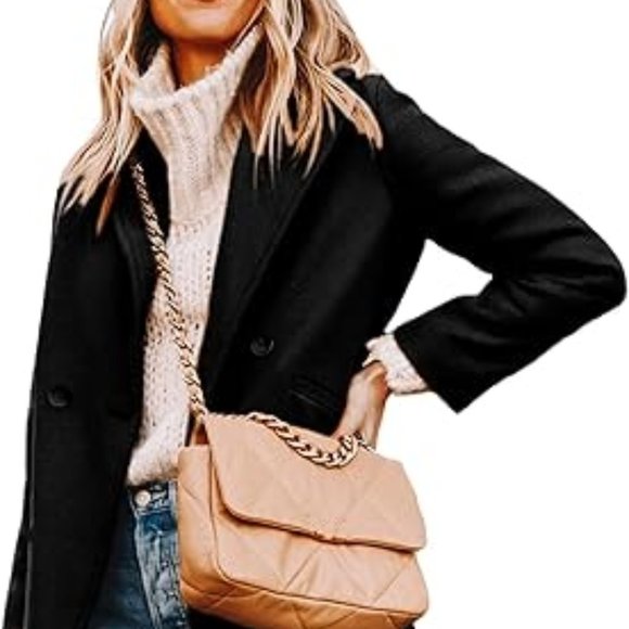 Women's Notch Lapel Double Breasted Wool Blend Mid Long Pea Trench Coat SZ 2XL - Picture 2 of 6